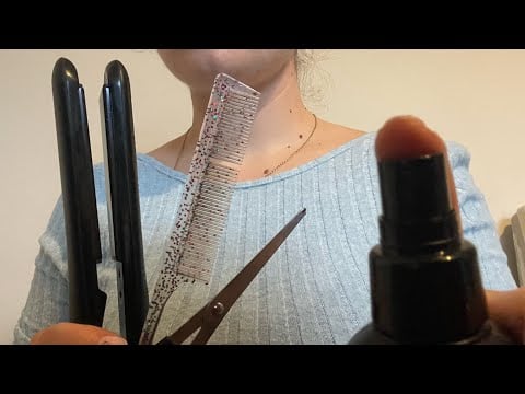 ASMR hair salon RP🎀cutting, straightening & styling your hair 💇‍♀️water sounds 💦brushing, no talking