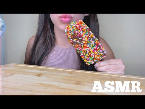 ASMR ( CHOCOLATE COVERED ICE CREAM ) ( YELLOW CHERRY + SPRINKLES) ( Eating Sounds)
