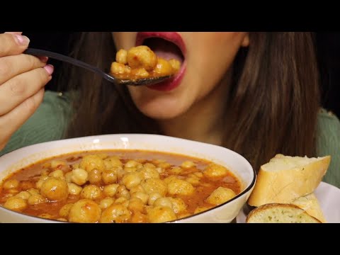ASMR CHICKPEA DUMPLINGS SOUP GARLIC BREAD MUKBANG no talking CREMA ASMR #asmr #mukbang #soup #bread