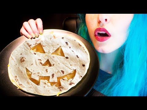 ASMR: Jack O'Lantern Cheese Quesadillas | Halloween Snack ~ Relaxing Eating Sounds [No Talking|V] 😻