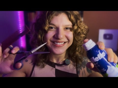 ASMR BARBEIRA SIMPÁTICA TIRANDO SUA BARBA✨Sons de espuma, voz suave, atenção pessoa, etc