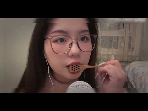 ASMR🎧｜Honeycomb spoon and cat claw glass rod for eating jam.Mouth trigger sounds.Licking the spoon