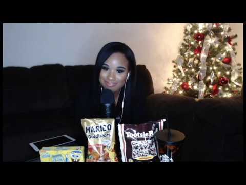 My first asmr video- soft whispering/eating gummy candy/ gentle tapping