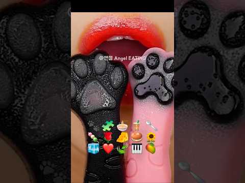 @AngelEATING777 asmr BLACK & PINK EMOJI JELLY FOOD블랙 & 핑크 이모지 젤리 먹방 eating sounds