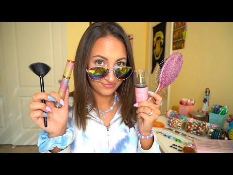 ASMR BFF Does Your Makeup (Hair Brushing, Jewelry Sounds, Rummaging)