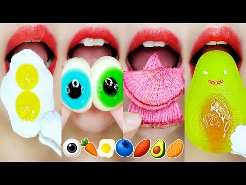emoji food (kohakuto, jelly, salmon) eating sounds 이모지 먹방 asmr mukbang