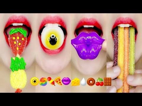Emoji Food Dessert Eating Sounds 👁️🍜🍓🍕👄🧀💧🍩🍒🍫 이모지 입술 먹방 ASMR MUKBANG