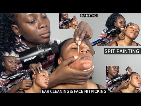 ASMR EAR CLEANING AND NITPICKING, SPIT PAINTING, EAR LICKING, EAR EATING, EAR BITTING, SCALP SCRATCH
