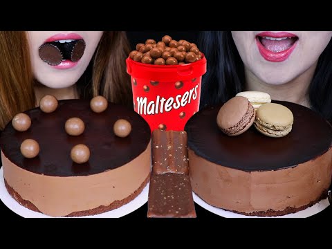 ASMR MALTESERS CHOCOLATE MACARON MOUSSE CAKES 초콜릿 케이크 먹방 ケーキ केक + CRUNCHY ICE CREAM BARS 먹방