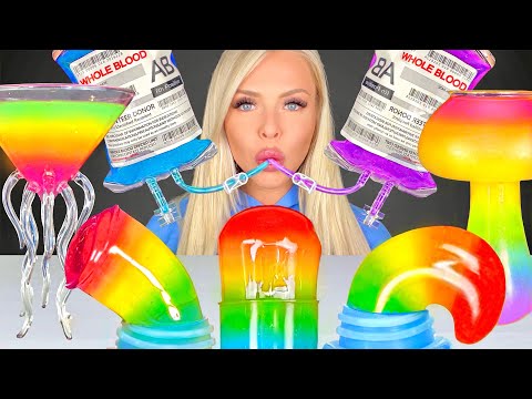 ASMR RAINBOW HONEY JELLY PUSH POP, BLUE BLOOD, FROZEN HONEY JELLY MUKBANG 먹방 꿀젤리