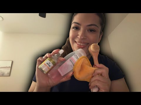 ASMR| Removing your makeup after a long night of partying 🥳🍾- skincare, hand sounds & personal att.