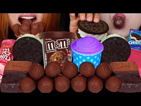 ASMR ICE CREAM PARTY! M&MS CHOCOLATE ICE CREAM SUNDAE, BABY ICE CREAM CONES, MATCHA OREO SANDWICH 먹방