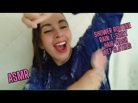 ASMR SHOWER ROUTINE - RAIN T SHIRT SOUNDS WET CLOTHES - HAIR WASH - HUMMING IN THE SHOWER