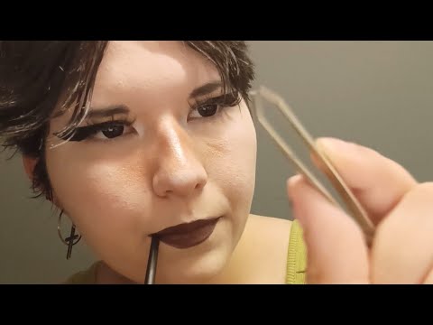 ASMR | nibbling on a spoolie while plucking your eyebrows