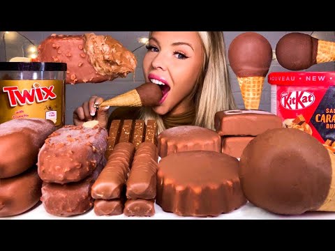 ASMR KITKAT SALTED CARAMEL ICE CREAM, TWIX, HAZELNUT, CHOCOLATE DIP, KLONDIKE MUKBANG 먹방 HUNNIBEE