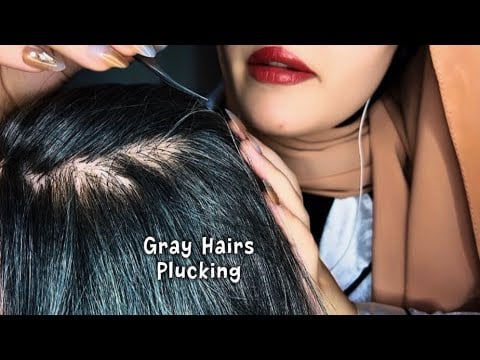 ASMR Grey Hair Plucking & Scalp Scratching (gum chewing sounds) for Deep Sleep 😴 