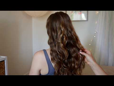ASMR 🌀 Wavy Hair Play, Back Scratching, Oil Shoulder Massage, Jade Massager (Whisper/No Talking)