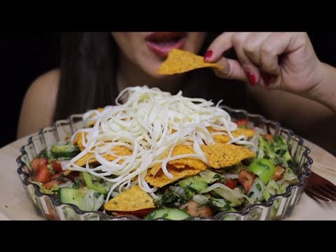ASMR CRUNCHY FATTOUSH DORITOS STRING CHEESE SALAD EXTREMELY CRISPY #asmr #mukbang #crunchy #doritos