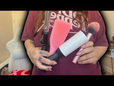 ASMR getting you ready for the day- lint rolling, hair curler & blush 🩷