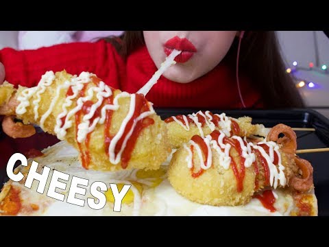 ASMR *messy CORN DOGS + CHEESY MOZZARELLA PIZZA (Eating Sounds) No Talking