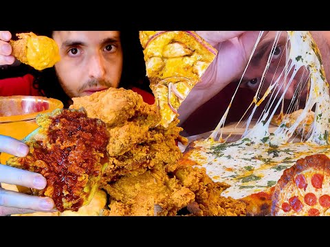 ASMR Eating HOT CHICKEN vs PIZZA 2 hours Mukbang * no talking stereo meditation sounds * 먹방