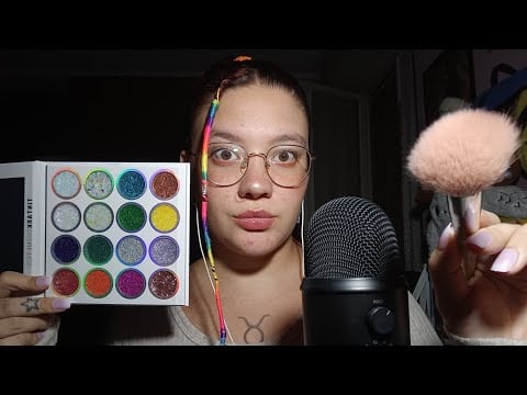 NEW GLITTER PALETTE + TONGUE CLICKING & BRUSHING YOUR FACE 😴💜 | ASMR ITA