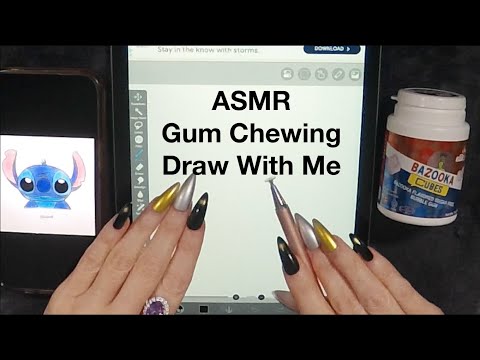 ASMR Intense Gum Chewing Draw With Me On iPad | Stitch | Writing Names & Screen Tapping | Whispered