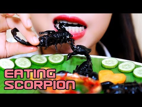 ASMR deep fried SCORPION ,  Southeast Asia exotic food, Eating sound | LINH-ASMR