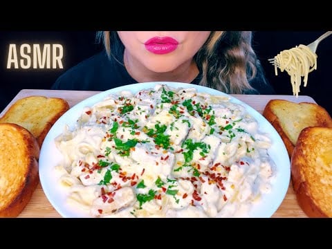 ASMR CREAMY CHICKEN FETTUCCINE ALFREDO MUKBANG (NO TALKING) EATING SOUNDS
