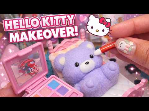 🧸 Mochi Teddy Bear Gets a Hello Kitty Makeover (Fake Makeup ASMR for Inner Child Healing)