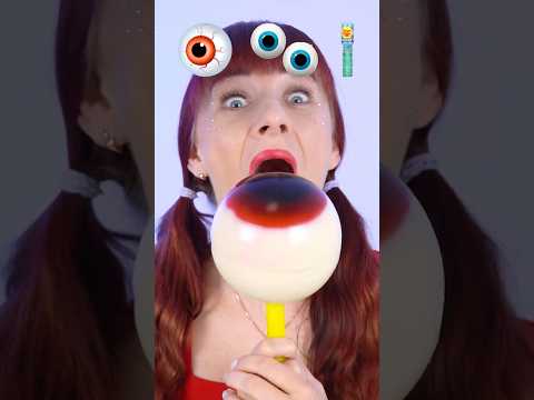 ASMR Giant Gummy Eyeballs Lollipop, Chocolate Balls, Blue Candy