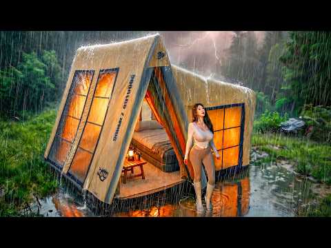 ☔️NONSTOP HEAVY RAIN CAMPING IN AN AIR TENT ASMR