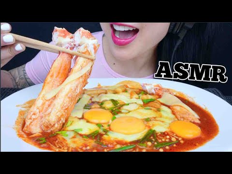 ASMR CHEESY KING CRAB RICE CAKE + EGGS ENOKI MUSHROOMS (EATING SOUNDS) SOFT WHISPERS | SAS-ASMR