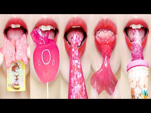 ASMR 🩷Pink vs Black🖤 Which color is more delicious? 핑크 vs 블랙 이모지 먹방 Emoji MUKBANG
