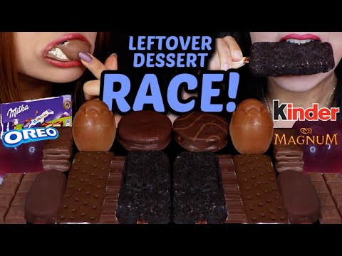 ASMR LEFTOVER DESSERT RACE! MILKA OREO CREAM EGGS, MINI MAGNUM, KINDER RIEGEL, ICE CREAM SANDWICH