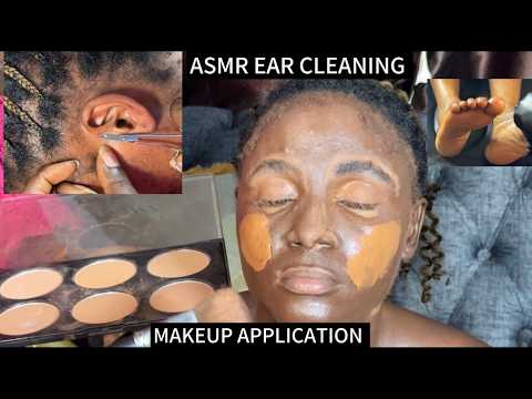 ASMR Ear Piercing Cleaning, Makeup Application, Back & oily feet scrub, Pedicure for Deep Relaxation