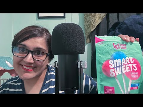 ASMR  Trying Smart Sweets Candy for the first time lollipop Whisper+ Review ( Crinkle Sounds)