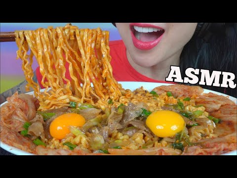 ASMR SPICY NOODLES + EGGS KIMCHI BEEF (EATING SOUNDS) NO TALKING | SAS-ASMR