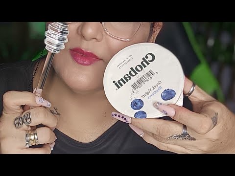ASMR comiendo yogurth griego con cuchara de cristal 