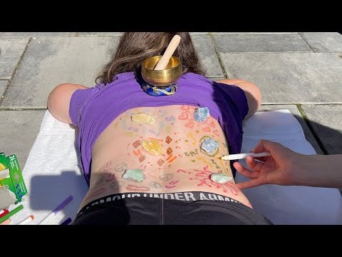 ASMR drawing on my friend’s back ✍️ (real person asmr) (energy stones) (soft spoken)