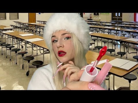 ASMR Eastern European Student Does Your Christmas Party Makeup in School Cafeteria (Accent)