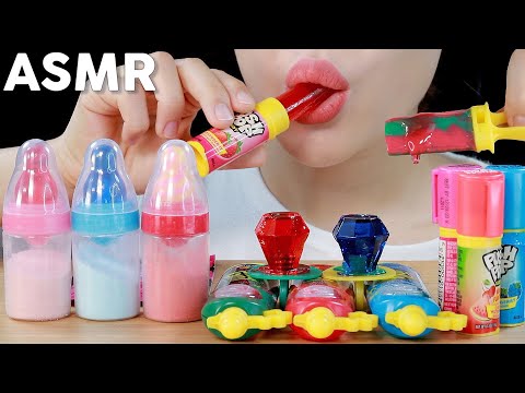 ASMR Push Pop Bottle Pop Juicy Drop Pop Rocks Candy Eating | 푸쉬팝, 보틀팝, 쥬씨드랍, 팝락 캔디 먹방 | MINEE EATS