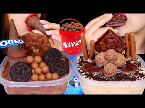 ASMR LOADED CHOCOLATE ICE CREAM SUNDAE (MALTESERS, OREOS, CAKE, FERRERO, CADBURY FINGERS, MILKA) 먹방