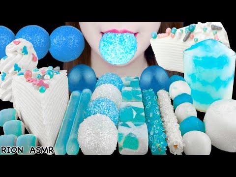 【ASMR】SKY BLUE&WHITE DESSERTS💙 SUGAR COVERED PLANET GUMMY,SHERBET MUKBANG 먹방 EATING SOUNDS