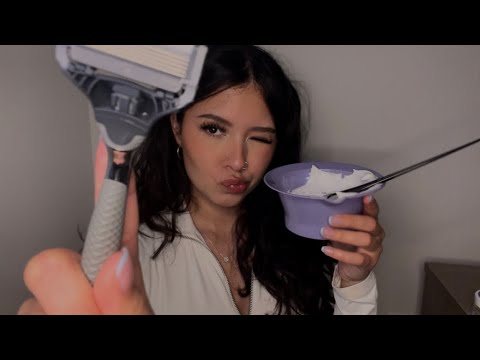 ASMR | rude girl shaves your beard roleplay + layered sounds  🪒