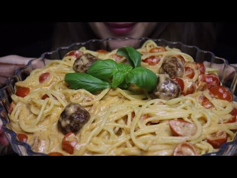 ASMR \ RECIPE / CREAMY SPAGHETTI ROSA MEATBALLS MUKBANG no talking CREMA ASMR #asmr #mukbang #pasta