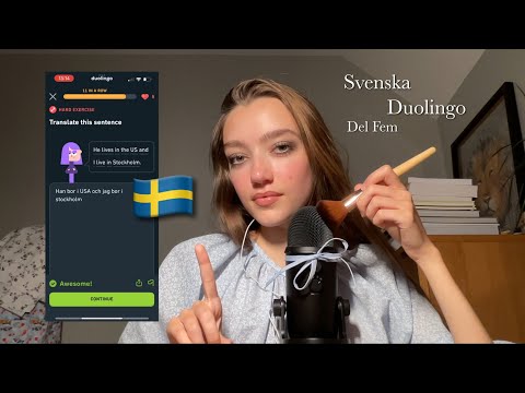 ASMR på Svenska på Duolingo Del Fem| Swedish Duolingo pt.5| Clicky whispers + Mic brushing