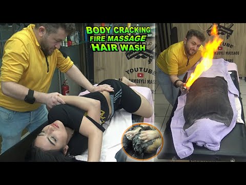 FEMALE BODY CRACKS + FIRE MASSAGE + HAIR WASH + Asmr belly, waist, hip, foot, palm and body massage