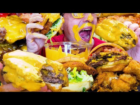 1 HOUR ASMR MUKBANG GIANT CHEESE BURGERS  !  먹방 sleep