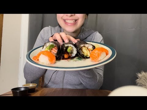SUSHI CONES AND SALMON ASMR *NO TALKING* *INTENSE EATING SOUNDS*